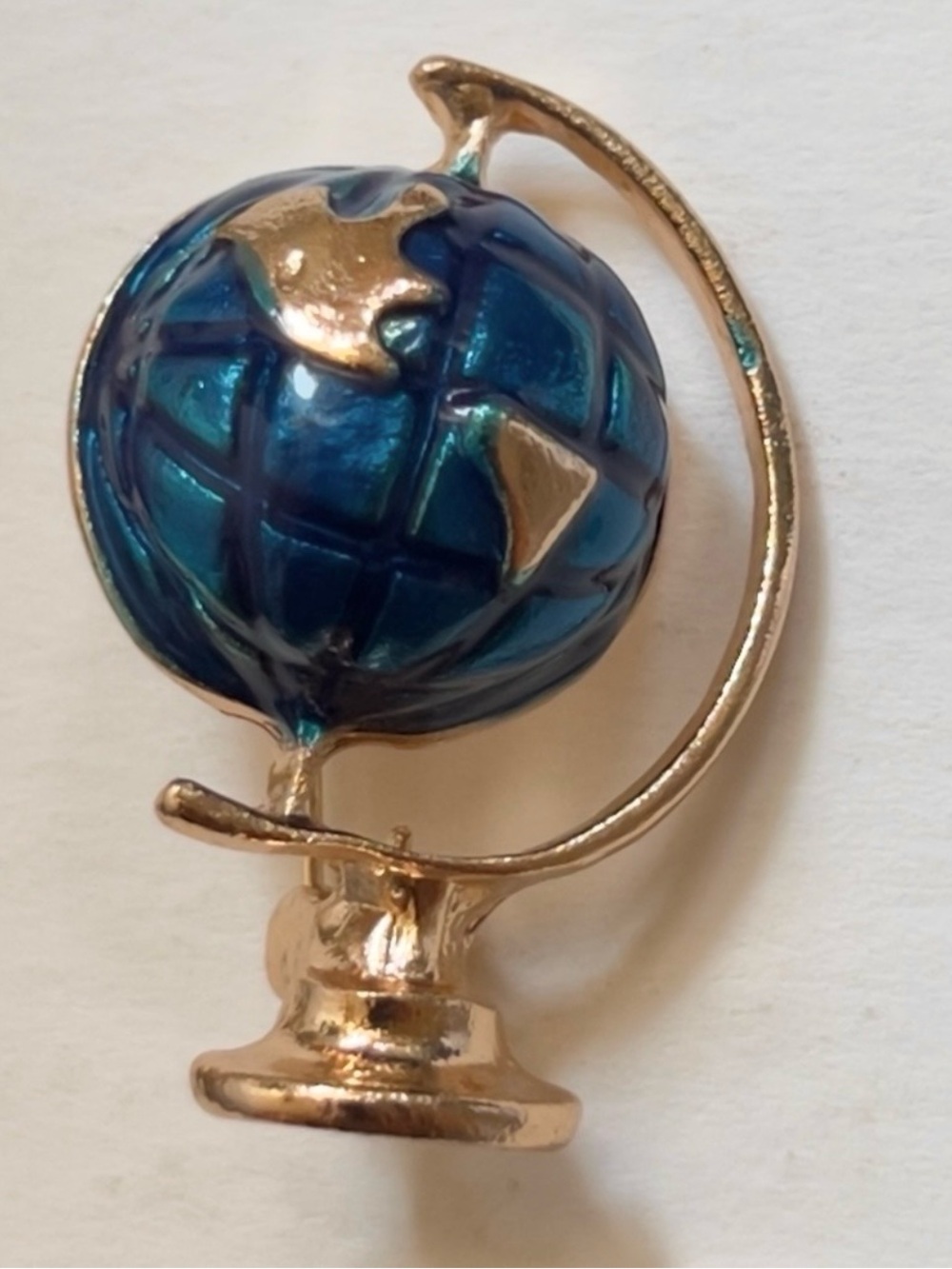 Vintage French 14K Gold Blue Enamel Globe Brooch Pin 585